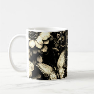 Golden Antique Blommigt with Butterflies Kaffemugg