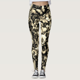 Golden Antique Blommigt with Butterflies Leggings