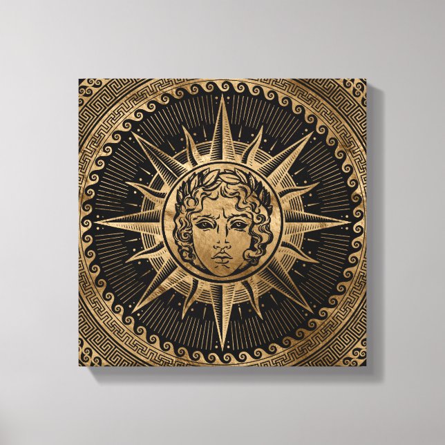 Golden Apollo Sol gud på Ornamet Nyckel i Grekland Canvastryck (Framsida)