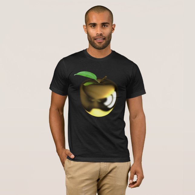 Golden Apple med Löv Shiny Metallic T Shirt (Hel framsida)