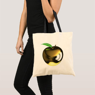 Golden Apple med Löv Shiny Metallic Tygkasse