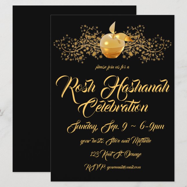 Golden Apple Rosh Hashanah Inbjudningar (Fram/baksida)