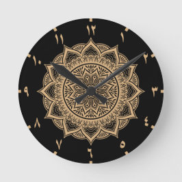 Golden Arabic Numbers Mandala Rund Klocka
