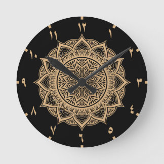 Golden Arabic Numbers Mandala Rund Klocka