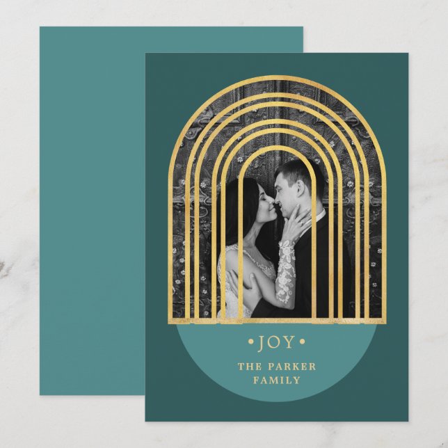 Golden Arch | Julfoto av djup Grönt Julkort (Fram/baksida)