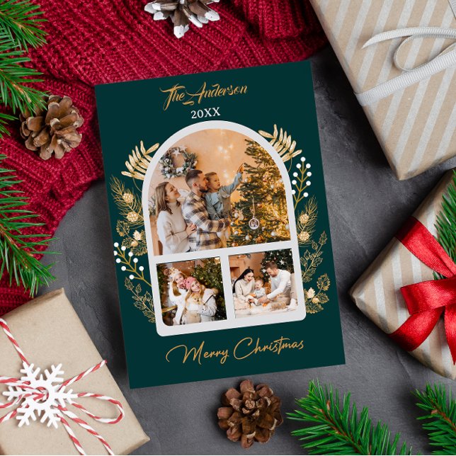 Golden Arch Photo Helgdag Greenery jul Inbjudningar (Skapare uppladdad)