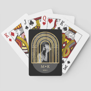 Golden Arch Svart och Grått Photo och Monogram Casinokort