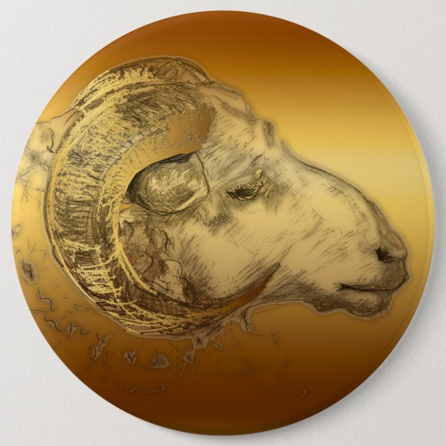 Golden Aries Ram Western Chinese Astrology Knapp (Framsida)