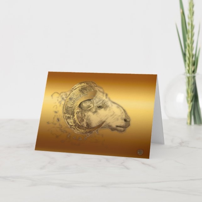 Golden Aries Ram Westernt kinesiskt Astrologikort Helgkort (Framsida)
