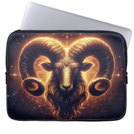 Golden Aries Zodiac Symbol Laptop Fodral