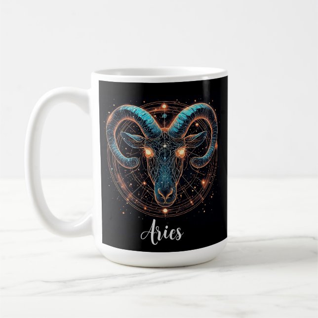 Golden Aries zodiac-symbol med prydnadsföremål Kaffemugg (Vänster)