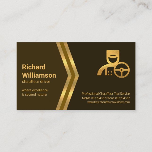 Golden Arrows Brown Shades Chauffeur Taxi Visitkort (Framsida)