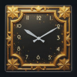 Golden Art Deco Fyrkantig Klocka<br><div class="desc">Underbar klockdesign. Du kommer att kärlek det som andra. Du kan fritt använda den här designen för andra produkter som du gillar eller anpassa och lägga till texten. Följ mig för mer. Tack. Ha en trevlig dag.</div>
