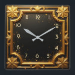 Golden Art Deco Fyrkantig Klocka<br><div class="desc">Underbar klockdesign. Du kommer att kärlek det som andra. Du kan fritt använda den här designen för andra produkter som du gillar eller anpassa och lägga till texten. Följ mig för mer. Tack. Ha en trevlig dag.</div>