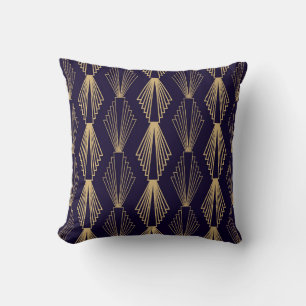 Golden art Deco Mönster. Sömlös mörk blått backgat Kudde