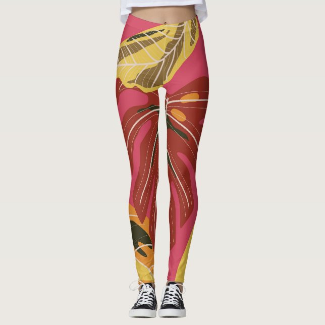 Golden Art Deco Nature Tapet Leggings (Framsida)