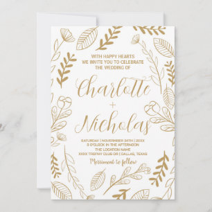Golden Art White Wedding-inbjudningar Inbjudningar
