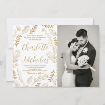 Golden Art White Wedding-inbjudningar med foto