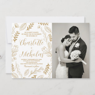 Golden Art White Wedding-inbjudningar med foto Inbjudningar