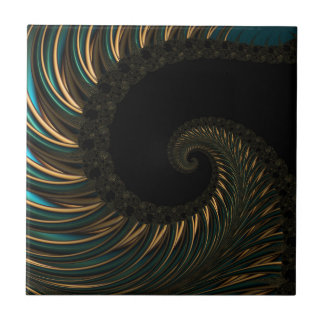 golden artistic Spiral Spin, modern fractal art Kakelplatta