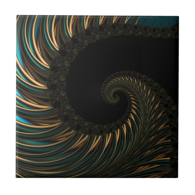 golden artistic Spiral Spin, modern fractal art Kakelplatta (Framsidan)