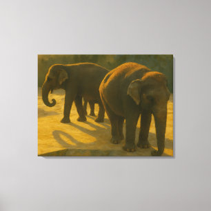 Golden Assions - Elephant Trio in Warm Light Canvastryck