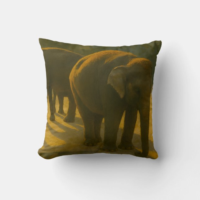 Golden Assions - Elephant Trio in Warm Light Kudde (Framsida)