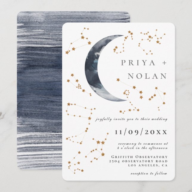 Golden Astrology Bröllop Inbjudningar (Fram/baksida)