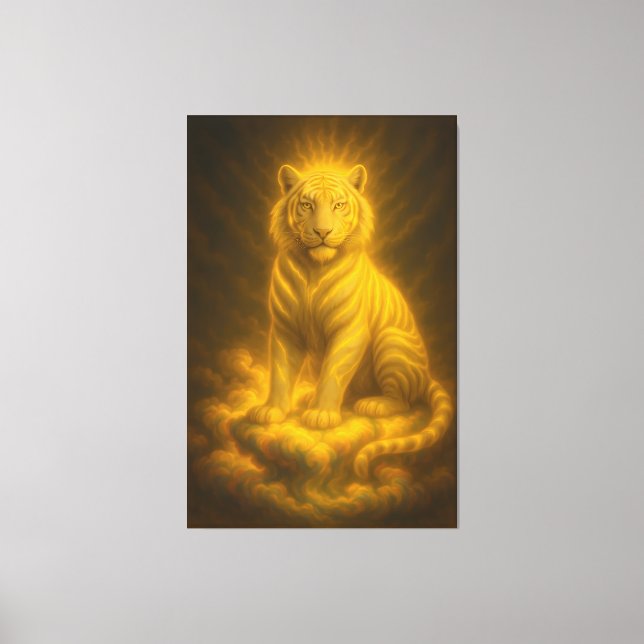 Golden Aura White Tiger – Divine Celestial Guardia Canvastryck (Framsida)