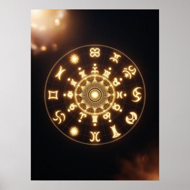 Golden Aura Zodiac Mandala - Andlig Art Poster (Framsidan)