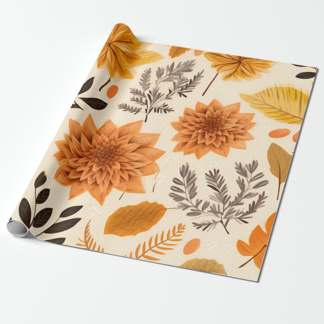 Golden Autumn Bloom Presentpapper (Utrullad)