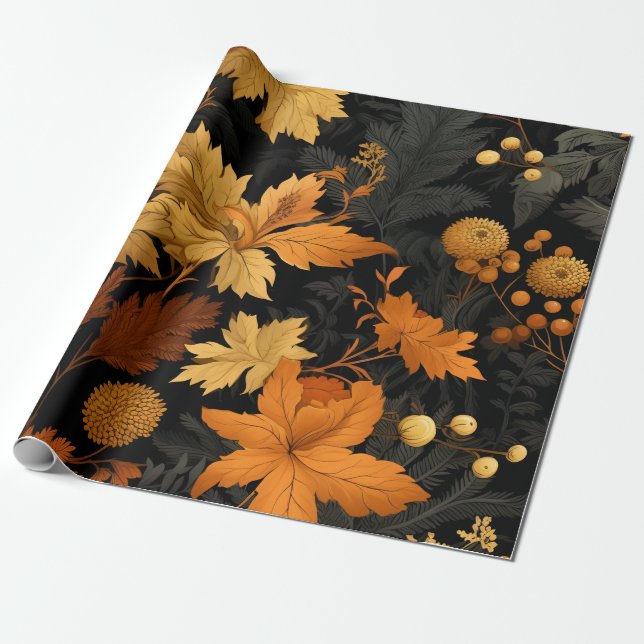 Golden Autumn Foliage Presentpapper (Utrullad)
