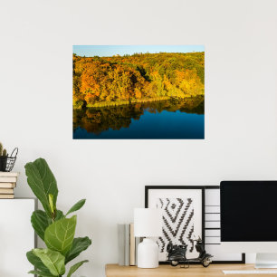 Golden Autumn Forest and Reflection Spegel Sjö Poster