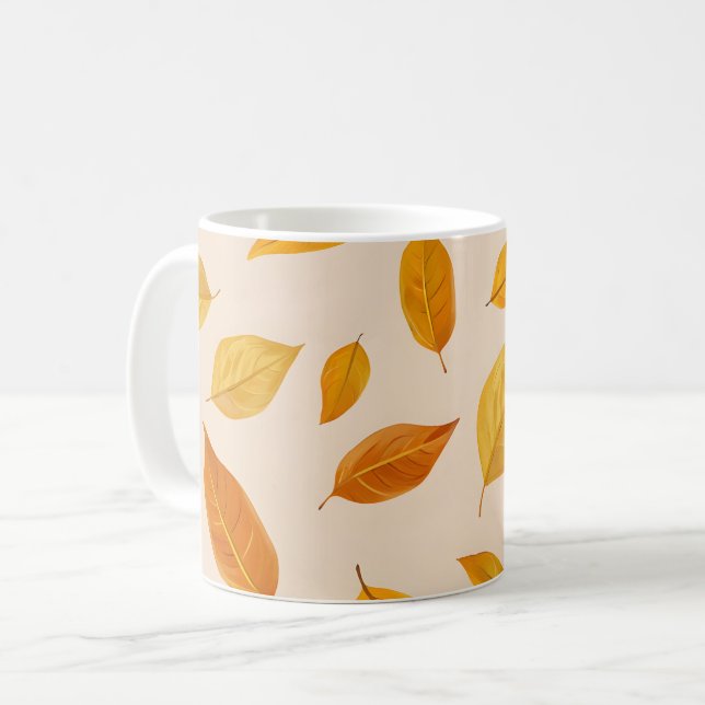Golden Autumn Glow | Elegant Höst löv Kaffemugg (Framsida vänster)
