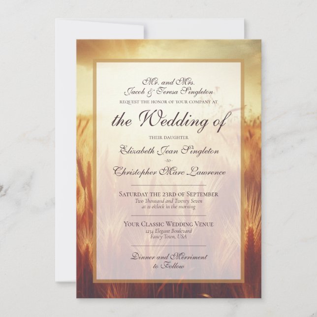 Golden Autumn Harvest Grasses Formal Wedding Inbjudningar (Framsida)