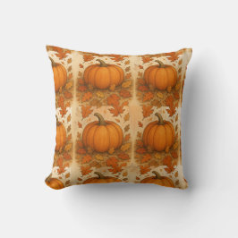 Golden Autumn Pumpkin och Falling Löv Kudde