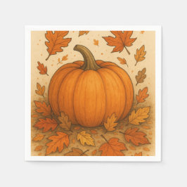 Golden Autumn Pumpkin och Falling Löv Pappersservett