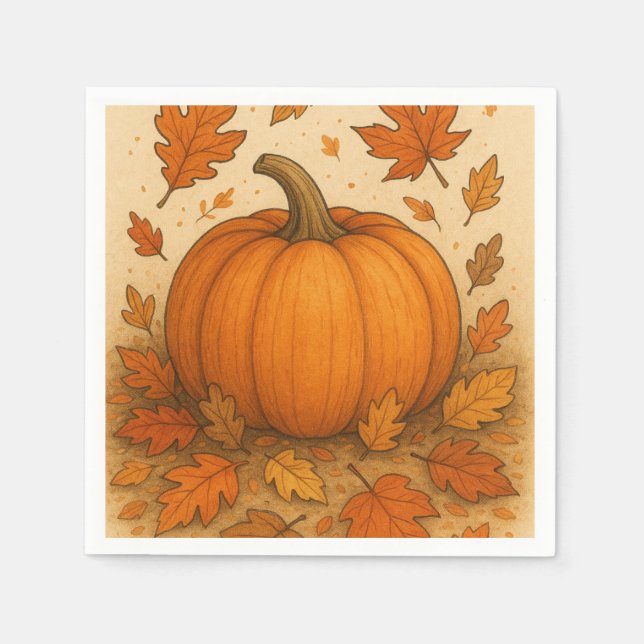 Golden Autumn Pumpkin och Falling Löv Pappersservett (Framsidan)