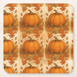 Golden Autumn Pumpkin och Falling Löv Underlägg Papper Kvadrat