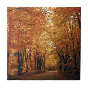 Golden Autumn Road Kakelplatta