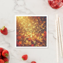 Golden Autumnal Lövs Bokeh Découpage Napkins