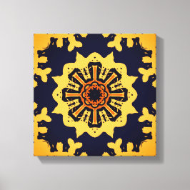 Golden Aztec Sun Abstract Navy Blue Home Wall Art Canvastryck