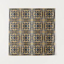 Golden Azure Moroccan Geometric Wall Art Panel
