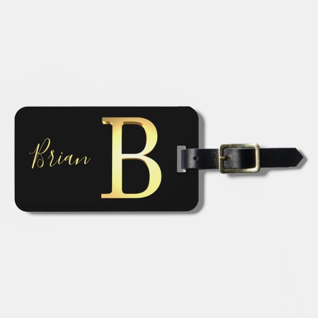 Golden B namn Luggage Tag Bagagebricka (Horisontell Framsida)