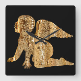 Golden Baby Angel Shiny Elegant Black Fyrkantig Klocka