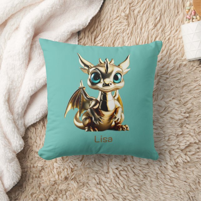 Golden Baby Dragon Kudde (Filt)