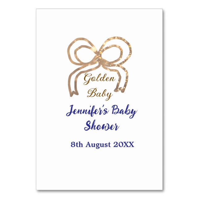 Golden baby glitter ger royalet blått babydusch bordsnummer (Framsidan)