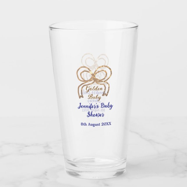 Golden baby glitter ger royalet blått babydusch glaskopp (Framsida)