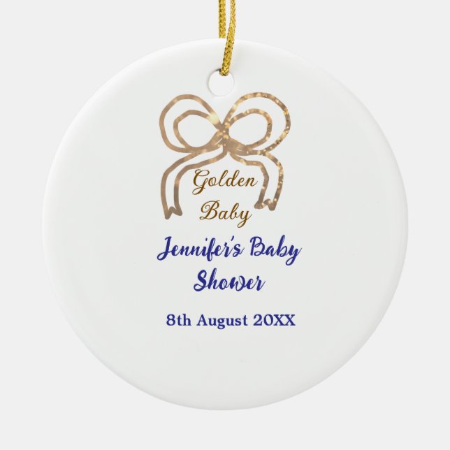 Golden baby glitter ger royalet blått babydusch julgransprydnad keramik (Framsidan)