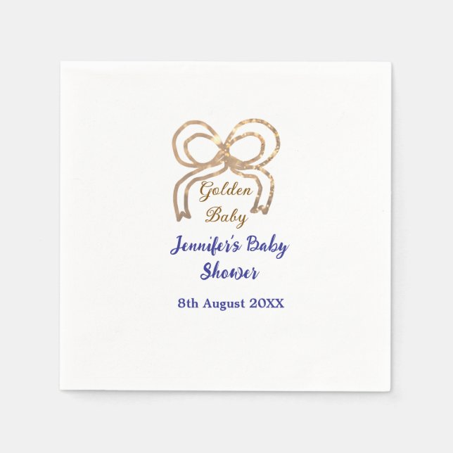 Golden baby glitter ger royalet blått babydusch pappersservett (Framsidan)